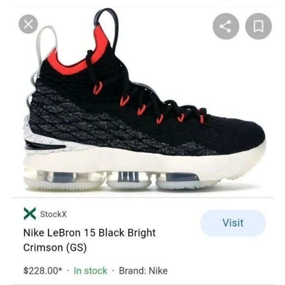 Nike Lebron XV 15 "Bright Crimson" Black 6Y - Picture 6 of 7